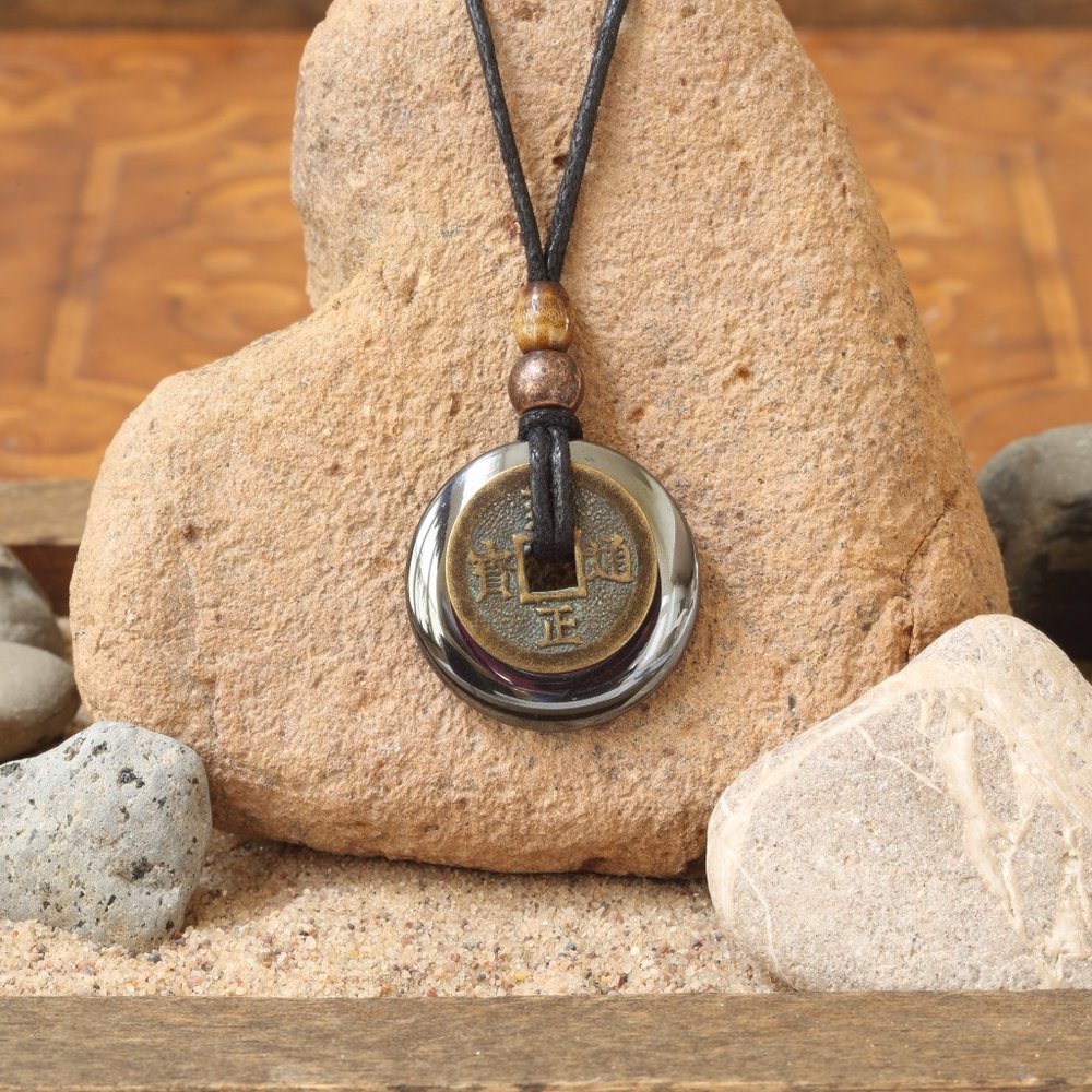 Hematite and Chinese lucky Coin Necklace - Picture 5 of 6
